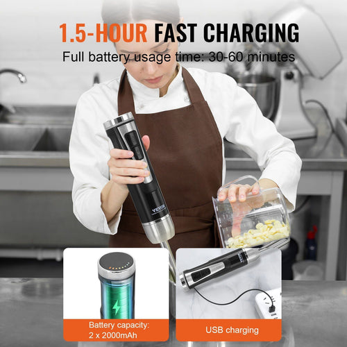 VEVOR Commercial Immersion Blender, 200 Watt 8-Speed Heavy Duty Immersion Blender, Stainless Steel Blade Copper Motor Hand Mixer, USB Charging Cable Multi-purpose Easy Control Grip Stick Mixer, Black EasyOptionXY LLC