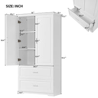 Tall Bathroom Storage Cabinet, Cabinet with Two Doors and Drawers, Adjustable Shelf, MDF Board EasyOptionXY LLC