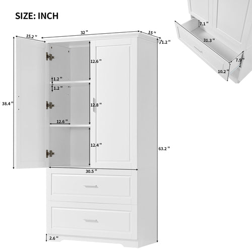 Tall Bathroom Storage Cabinet, Cabinet with Two Doors and Drawers, Adjustable Shelf, MDF Board EasyOptionXY LLC