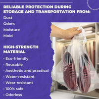 Clear Drawstring Travel Bags for Shoes, 12 x 16 Inches. Pack of 100 Waterproof Dust Bags for Shoes with Double Cotton Drawstrings. 2 mil PE Plastic Drawstring Bags for Packing, Storage EasyOptionXY LLC