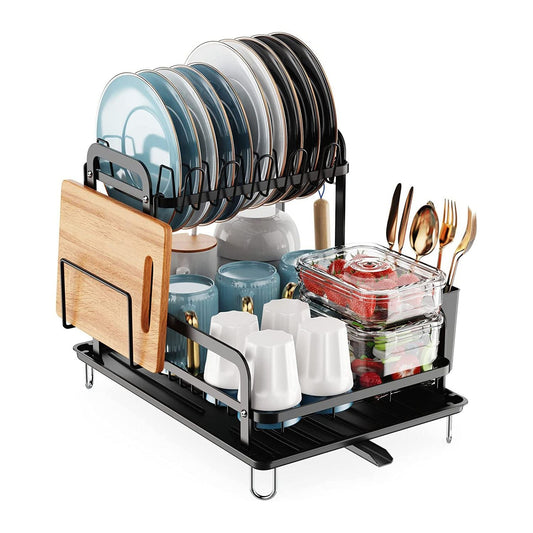 2-Tier Dish Drying Rack for Kitchen Counter Space Saving Rustproof Dish Rack with Drainboard Detachable Kitchen Drainer Organizer Set EasyOptionXY LLC