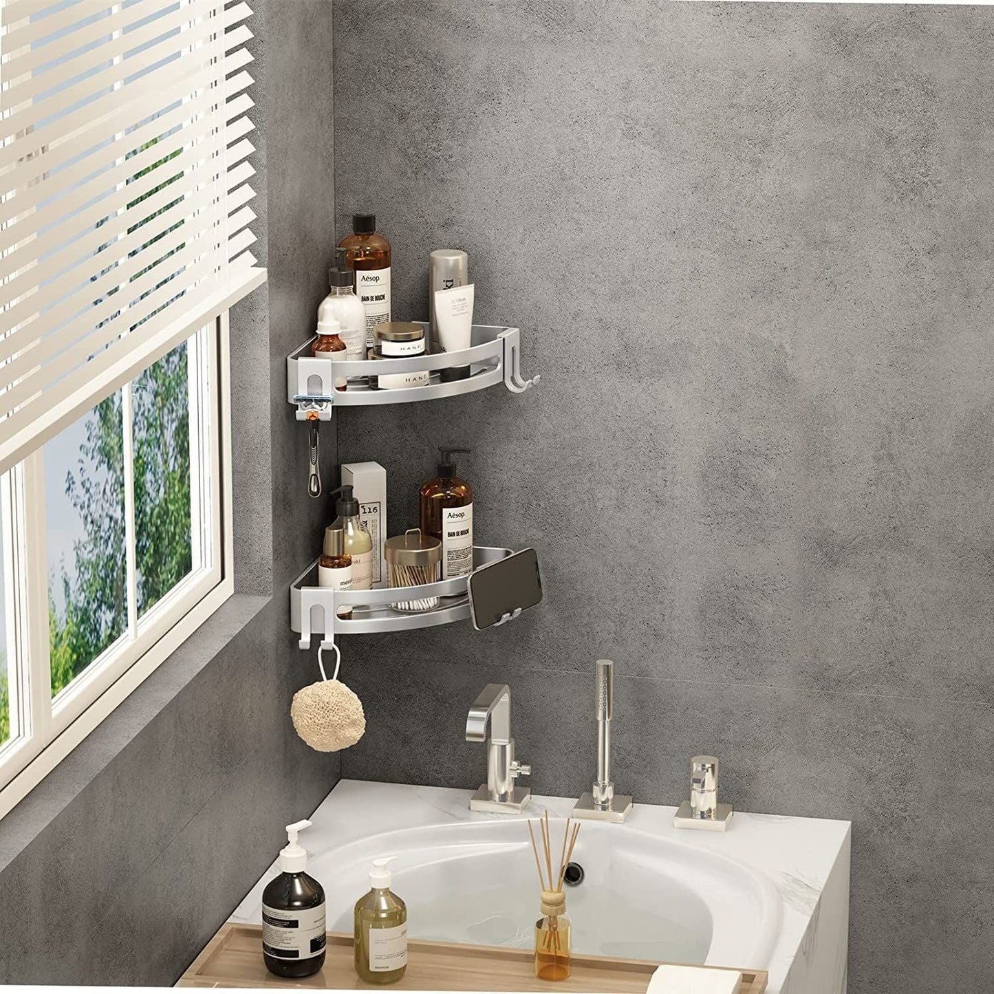 Shower Corner Shelf Caddy 2 Pack shower Organizer Corner No Drill Shower Storage Rust Proof Bathroom Corner Wall Shelf shampoo holder Silver EasyOptionXY LLC