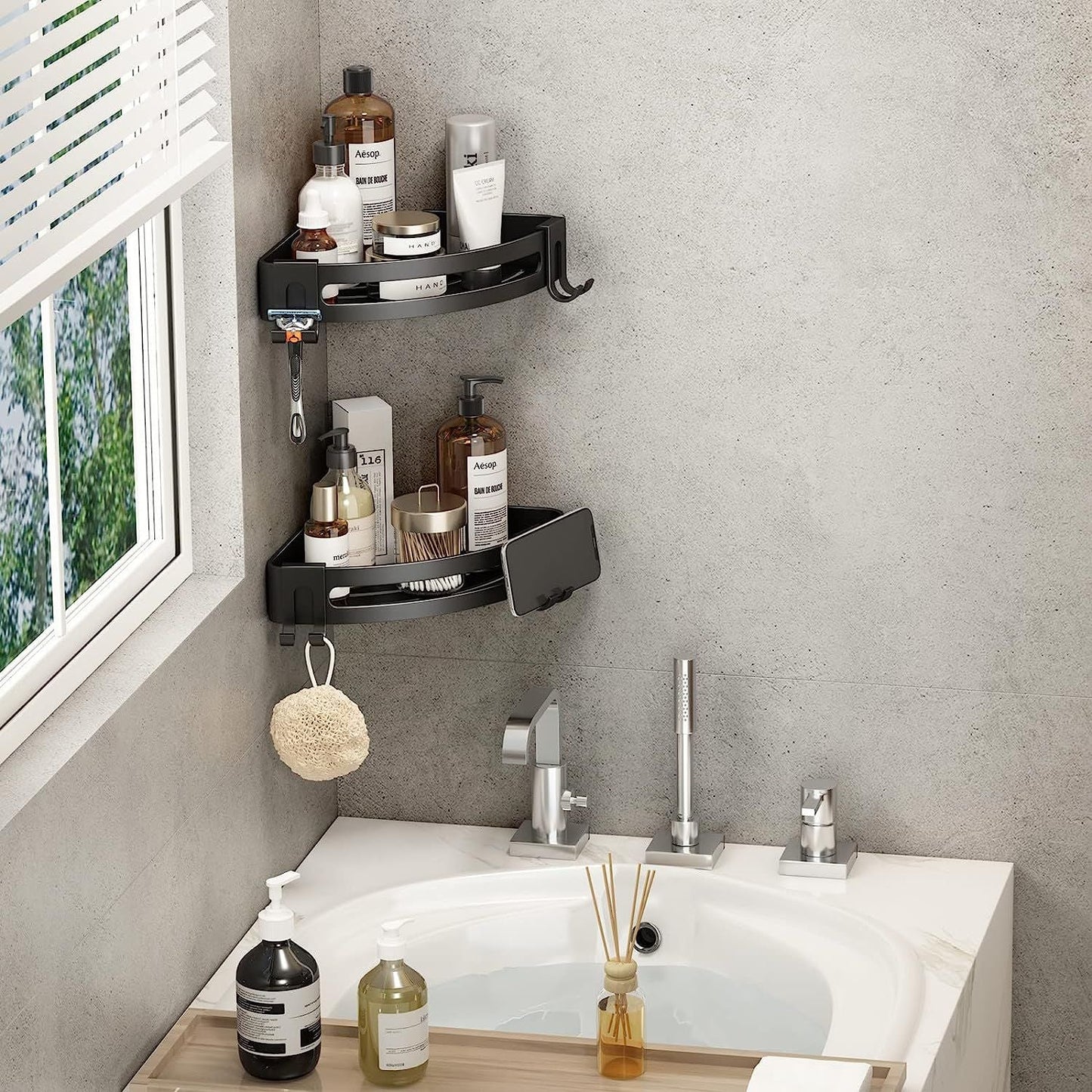 Shower Corner Shelf Caddy 2 Pack shower Organizer Corner No Drill Shower Storage Rust Proof Bathroom Corner Wall Shelf shampoo holder Silver EasyOptionXY LLC