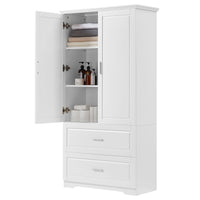 Tall Bathroom Storage Cabinet, Cabinet with Two Doors and Drawers, Adjustable Shelf, MDF Board EasyOptionXY LLC