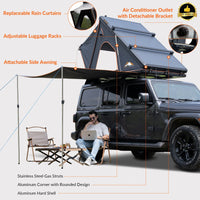 Explorer Plus Rooftop Tent Hardshell with Side Awning, Air Conditioner Outlet with Bracket, Luggage Racks&Replaceable Netting Rain Curtain, Truck Bed Tent for Camping, Pop Up SUV Roof Top Tent EasyOptionXY LLC