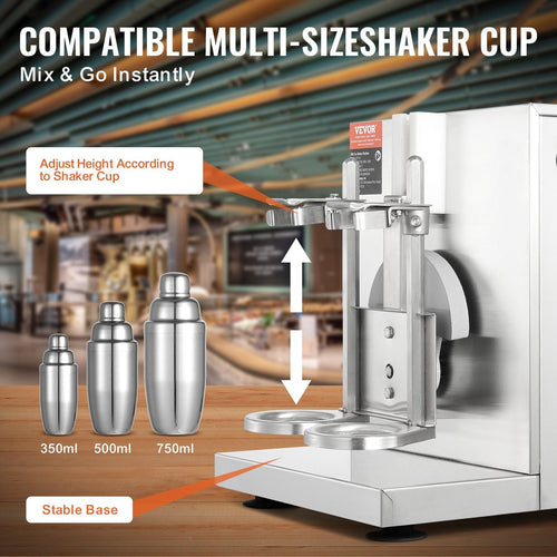 VEVOR Milkshake Maker Machine, 120W Commercial Milk Tea Shaker Machine, Double Head Milk Shake Mixer Machine, 0-180s Adjustable Milkshake Blender, with 750 ml Stainless Steel Cup, for Milk Tea Store EasyOptionXY LLC