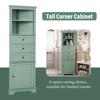Green Triangle Tall Cabinet with 3 Drawers and Adjustable Shelves for Bathroom, Kitchen or Living Room, MDF Board with Painted Finish EasyOptionXY LLC
