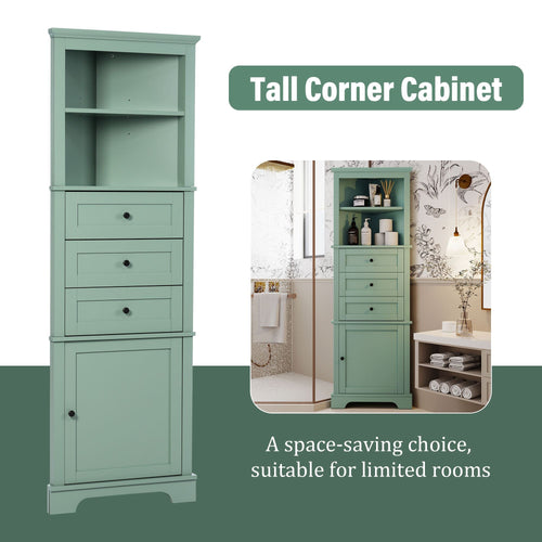 Green Triangle Tall Cabinet with 3 Drawers and Adjustable Shelves for Bathroom, Kitchen or Living Room, MDF Board with Painted Finish EasyOptionXY LLC