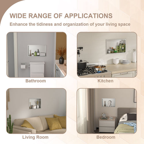 Brushed Stainless Steel Wall Shower  Niche , Double Recessed Shower Shelf for Bathroom EasyOptionXY LLC