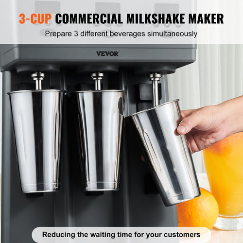 VEVOR Milkshake Maker, 375W x 3 Electric Milkshake Machine, Commercial Triple Heads Drink Mixer Blender, LED Intelligent Microswitch, 3-Speed Milkshake Mixer with 3 x 820 ml Stainless Steel Cups EasyOptionXY LLC