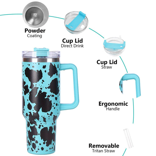 40oz 5D cowprint Insulated Tumbler With Handle And Straw Lid Portable Large Capacity water bottle, Heat preservation,304 Stainless Steel Cup For Outdoor Sports, Travel & Camping Birthday Gift EasyOptionXY LLC