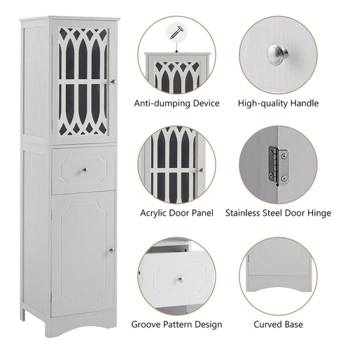 Tall Bathroom Cabinet, Freestanding Storage Cabinet with Drawer and Doors, MDF Board, Acrylic Door, Adjustable Shelf EasyOptionXY LLC