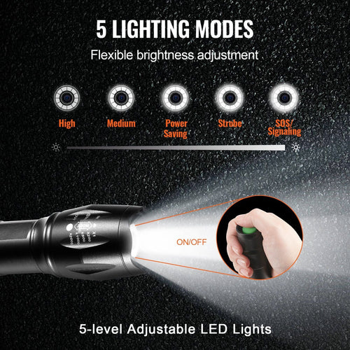 VEVOR 2 Pack Flashlights 3000 High Lumens 5 Modes Adjustable Focus Flashlight EasyOptionXY LLC