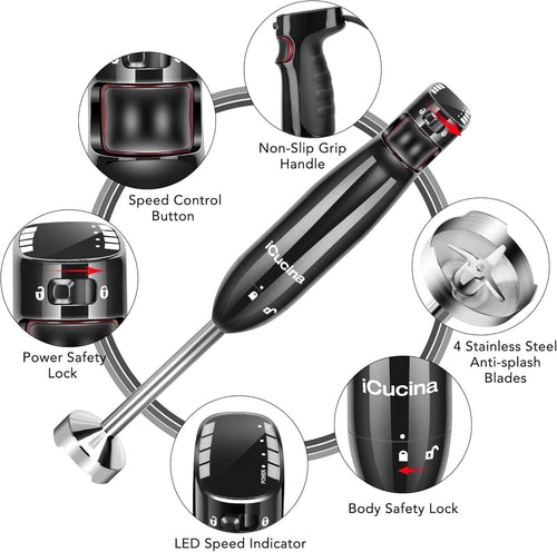 iCucina 4-in-1 Variable Speed Immersion Hand Blender EasyOptionXY LLC