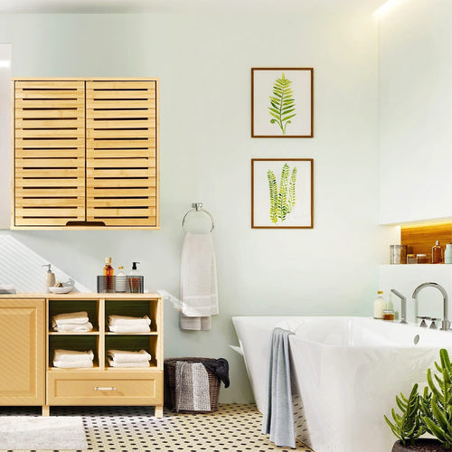 2 Tier Bathroom Wall Cabinet with Adjustable Shelf;  Double Door Cabinet for Bathroom EasyOptionXY LLC