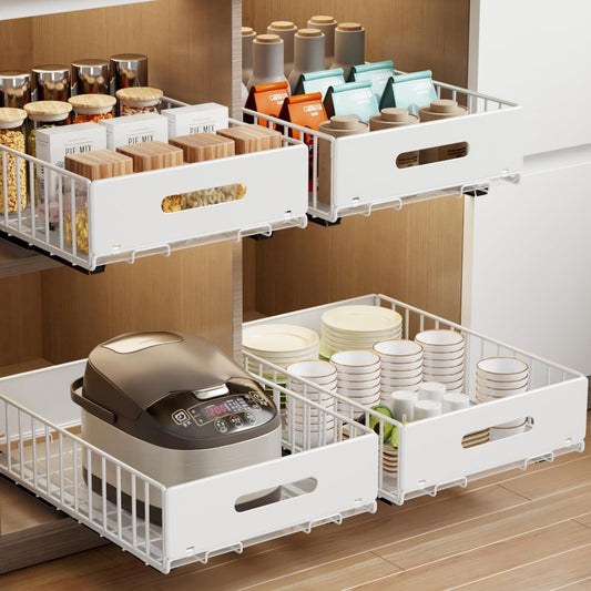 2 Pack Pull Out Cabinet Organizer, Slide Out Cabinet Drawers Peel and Stick Pull Out Drawers Heavy Duty Pull Out Shelf for Kitchen, Cupboard, Pantry, Bathroom EasyOptionXY LLC