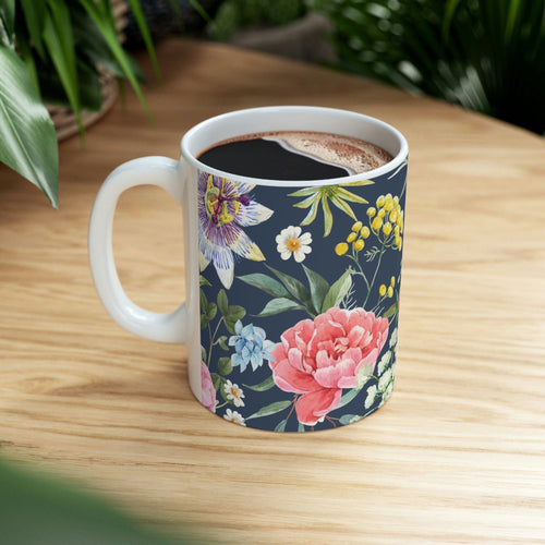 Navy Floral Coffee Tea Mug EasyOptionXY LLC