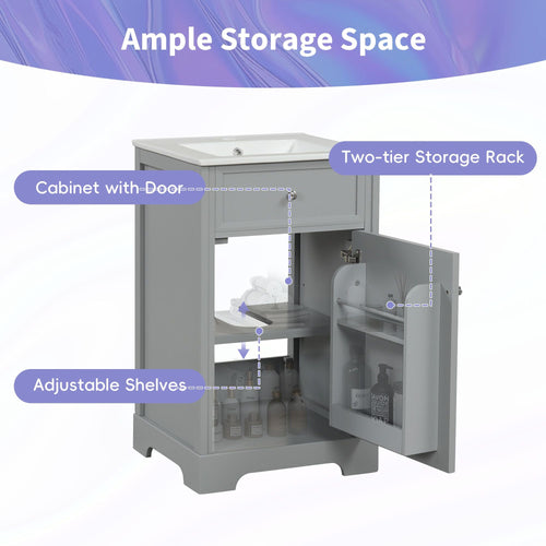 20\" Bathroom Vanity with Sink, Bathroom Cabinet with Soft Closing Door, Storage Rack and Adjustable Shelves EasyOptionXY LLC