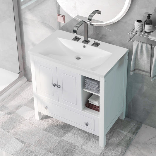 30" Bathroom Vanity with Sink, Bathroom Storage Cabinet with Doors and Drawers, Solid Wood Frame, Ceramic Sink EasyOptionXY LLC