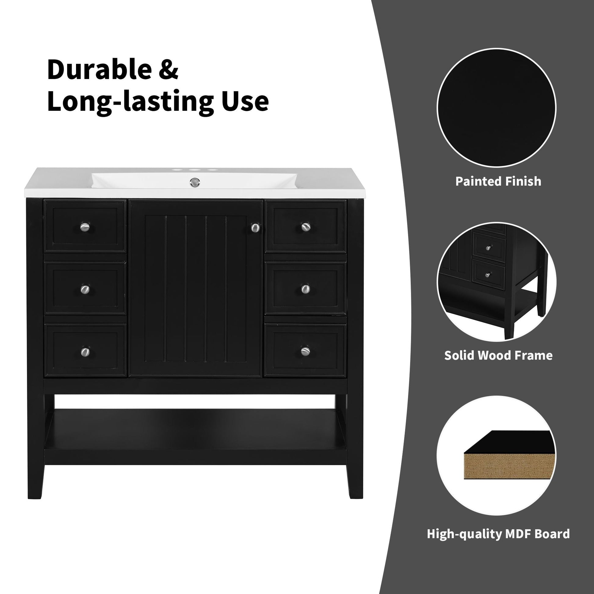 36\" Bathroom Vanity with Sink Combo, One Cabinet and Three Drawers, Solid Wood and MDF Board EasyOptionXY LLC