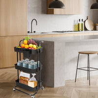 3 Tier Rolling Utility Cart Movable Storage Organizer with Mesh Baskets Lockable Wheels 360 Degree Rotatable Hanging Box Hooks Bedroom Bathroom Kitchen EasyOptionXY LLC