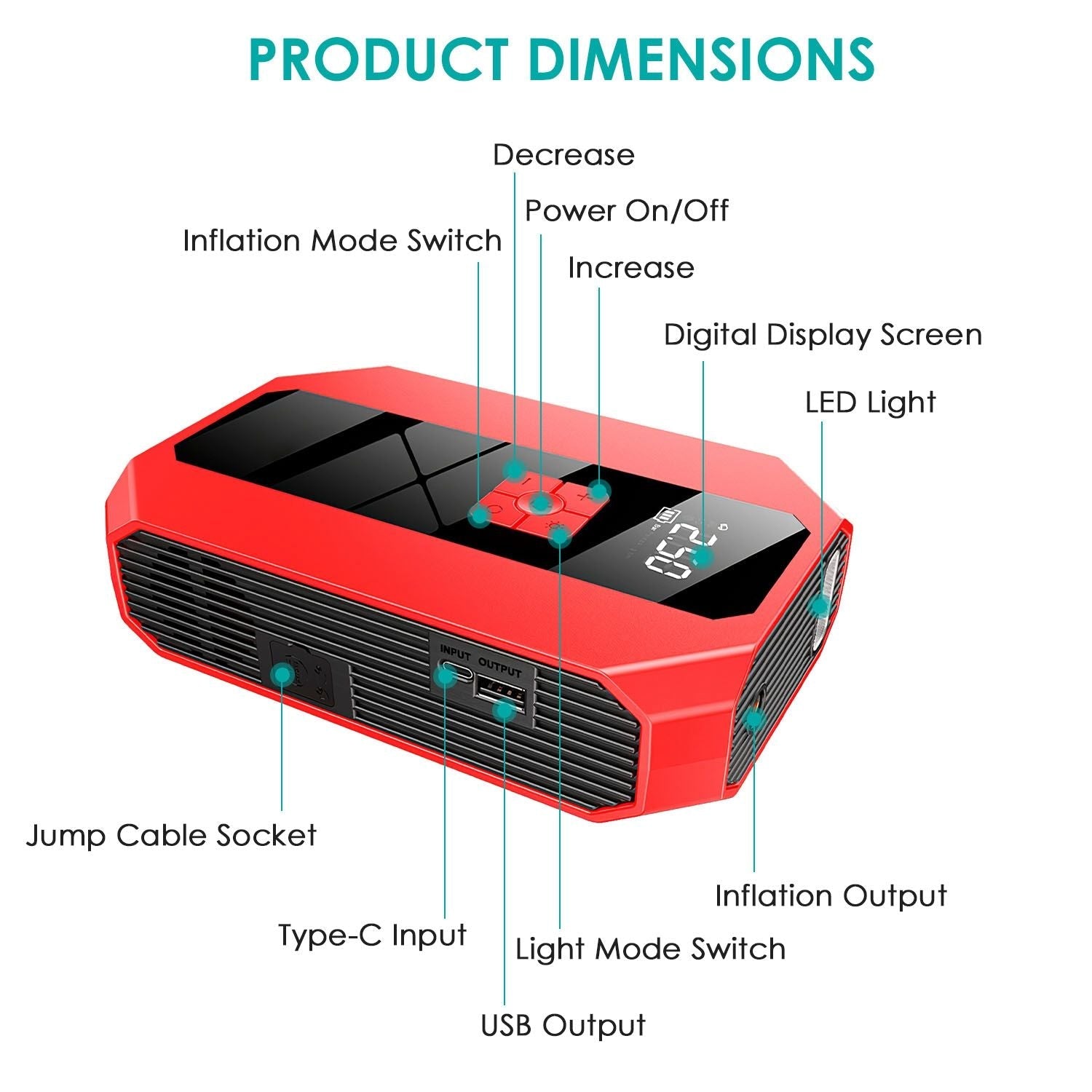 Portable Car Jump Starter Air Compressor 1500A 400PSI Car Battery Charger Jump Starter Power Bank LED Flashlight Digital Tire Inflator for 4.0L Gasoline Or 2.0L Diesel Engine EasyOptionXY LLC