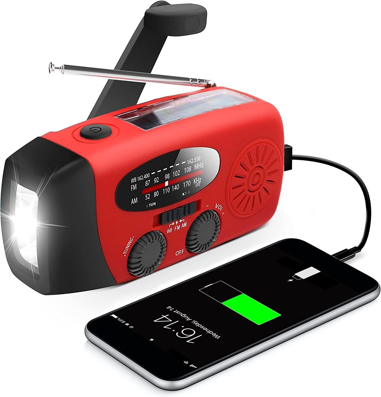 Storm Safe Emergency AM/FM/NOAA Weather Band Radio With Solar Flash Light And Built-in Phone Charger EasyOptionXY LLC