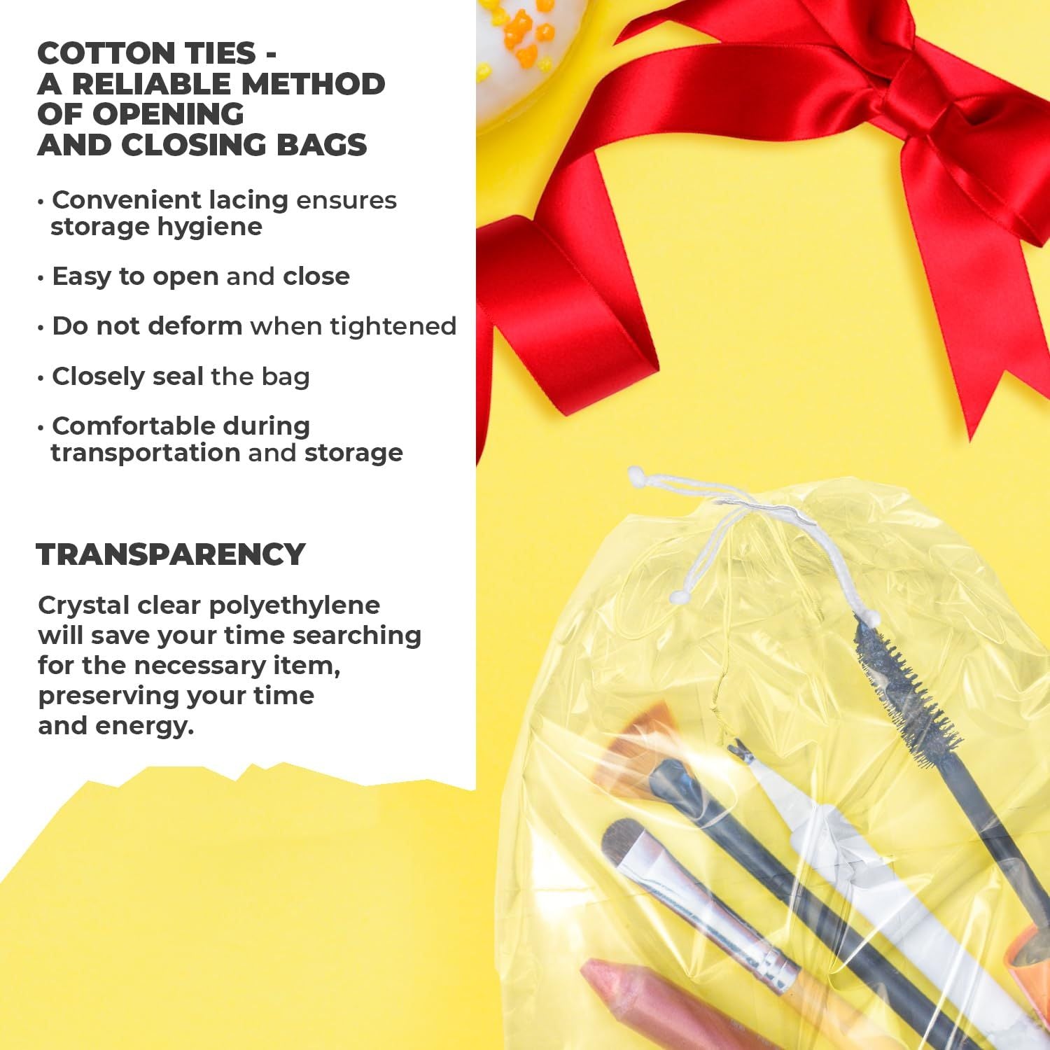 Clear Drawstring Bag, 5 x 8 Inches. Pack of 100 Clear Plastic Drawstring Bags. 2 Mil Drawstring Clear Plastic Bags. Waterproof Clear Plastic Bags Drawstring for Cosmetics, Toiletries EasyOptionXY LLC