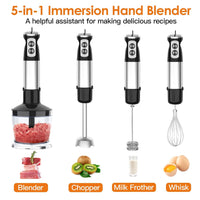 1000W 5 In 1 Immersion Hand Blender Stainless Steel Hand Mixer with 12 Speeds Turbo Mode Food Processor with 20Oz Beaker 17Oz Chopper Whisk Milk Frother EasyOptionXY LLC