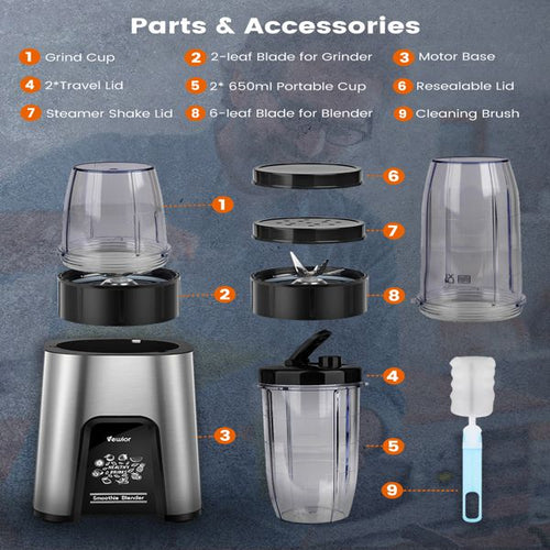 VEWIOR 1000W Smoothie Blender for Shakes and Smoothies; 11 Pieces Personal Blender for Kitchen; 2*23oz+10oz Blender Cups with To-Go Lids for Fruit Vegetables; Beans; Nuts; Spices(shipment from FBA) EasyOptionXY LLC