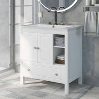 30" Bathroom Vanity with Sink, Bathroom Storage Cabinet with Doors and Drawers, Solid Wood Frame, Ceramic Sink EasyOptionXY LLC