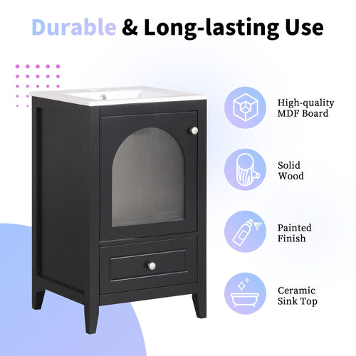 20" Bathroom Vanity with Sink, Bathroom Cabinet with Soft Closing Glass Door, A Drawer EasyOptionXY LLC