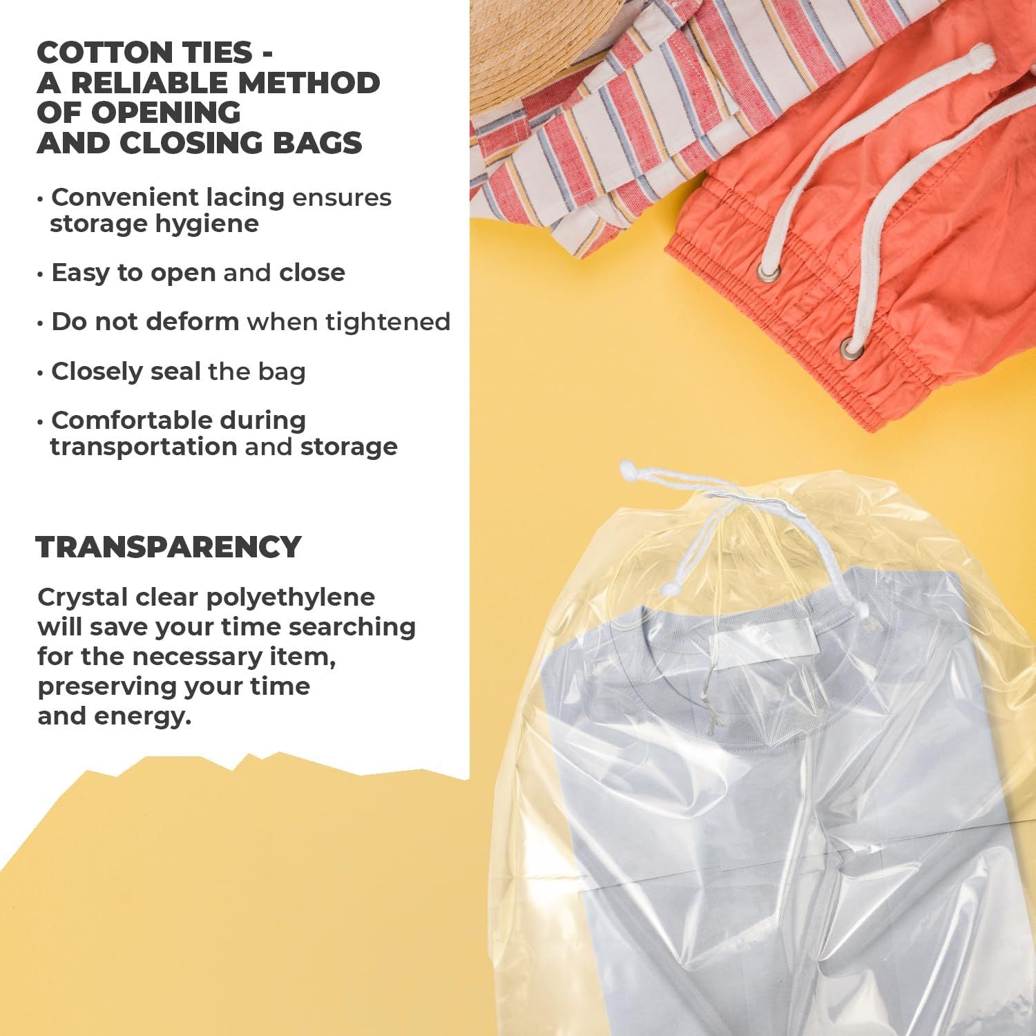 Clear Drawstring Bag, 10 x 12 Inches. Pack of 100 Clear Plastic Drawstring Bags. 2 Mil Drawstring Clear Plastic Bags. Waterproof Clear Plastic Bags Drawstring for Cosmetics, Toiletries EasyOptionXY LLC