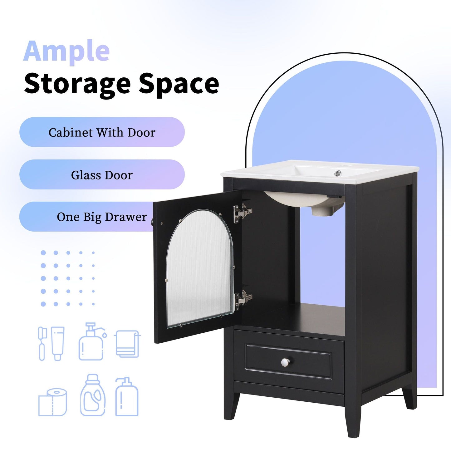 20" Bathroom Vanity with Sink, Bathroom Cabinet with Soft Closing Glass Door, A Drawer EasyOptionXY LLC