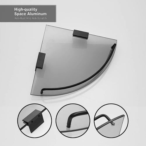 Glass Corner Shelf for Bathroom Corner Shower Shelf Black Tempered Glass Shelf with Rail Bathroom Corner Organizer Bathroom Shelves Wall Mounted EasyOptionXY LLC