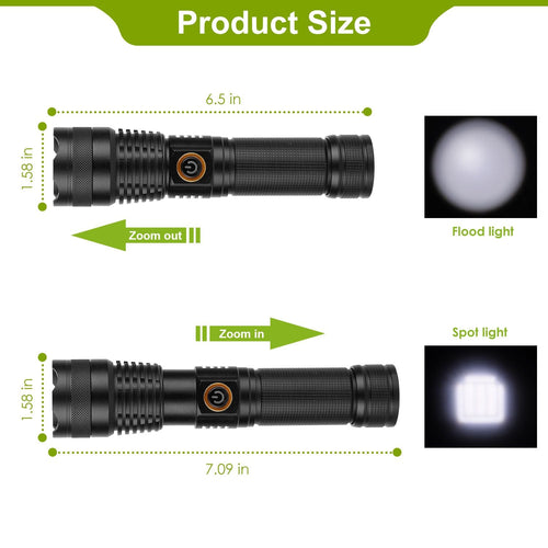 Tactical LED Flashlight Zoomable Rechargeable Search Light Torch EasyOptionXY LLC