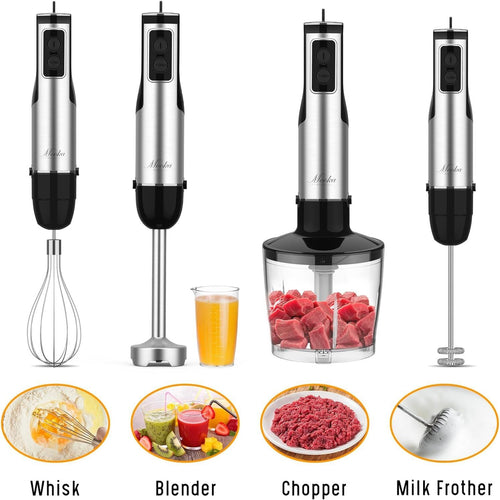 Immersion Blender Handheld, 1100W 5-in-1 Multi-Purpose Hand Blender, 12-Speed Stick Blender, 600ml Beaker, 500ml Chopper, Egg Whisk, Milk Frother, Black EasyOptionXY LLC