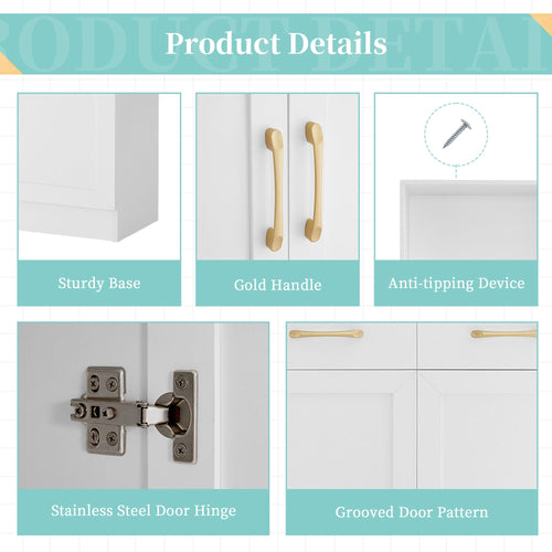 Bathroom Storage Cabinet, Cabinet with Two Doors and Drawers, Adjustable Shelf, Three-layer Open Shelf, MDF Board EasyOptionXY LLC