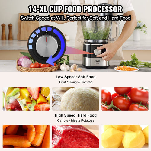 VEVOR Food Processor, 14-Cup Vegetable Chopper for Chopping, Mixing, Slicing, and Kneading Dough, 600 Watts Stainless Steel Blade Professional Electric Food Chopper, Easy Assembly & Clean, Black EasyOptionXY LLC
