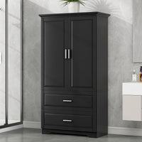 Tall Bathroom Storage Cabinet, Cabinet with Two Doors and Drawers, Adjustable Shelf, MDF Board EasyOptionXY LLC