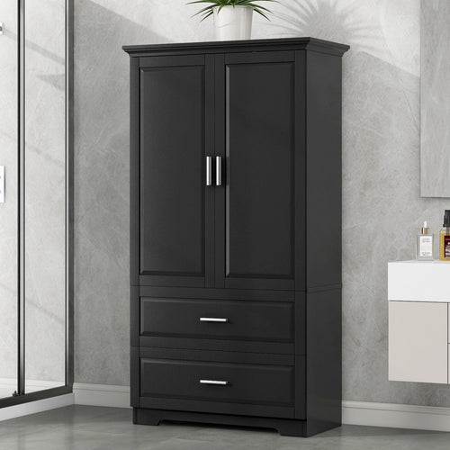 Tall Bathroom Storage Cabinet, Cabinet with Two Doors and Drawers, Adjustable Shelf, MDF Board EasyOptionXY LLC