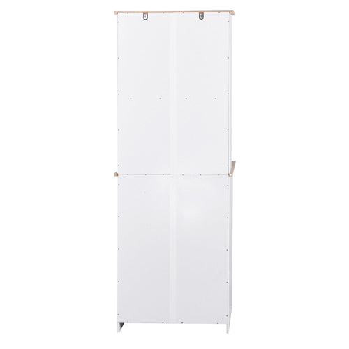 Wooden Kitchen Cabinet White Pantry Room Storage Microwave Cabinet with Framed Glass Doors and Drawer EasyOptionXY LLC