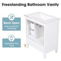 30" Bathroom Vanity with Sink, Bathroom Cabinet with A Door, Three Drawers, Solid Wood Legs & MDF Board, Adiustable Foot Pads, White EasyOptionXY LLC