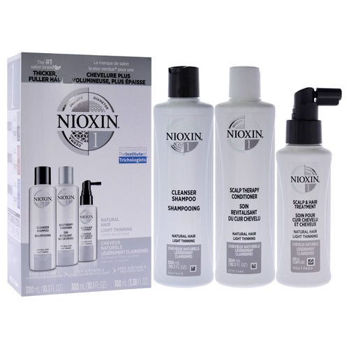 System 1 Kit by Nioxin for Unisex - 3 Pc 10.1oz Cleanser Shampoo, 10.1oz Scalp Therapy Conditioner, 3.38oz Scalp and Hair Treatment EasyOptionXY LLC