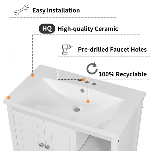30" Bathroom Vanity with Sink, Bathroom Storage Cabinet with Doors and Drawers, Solid Wood Frame, Ceramic Sink EasyOptionXY LLC