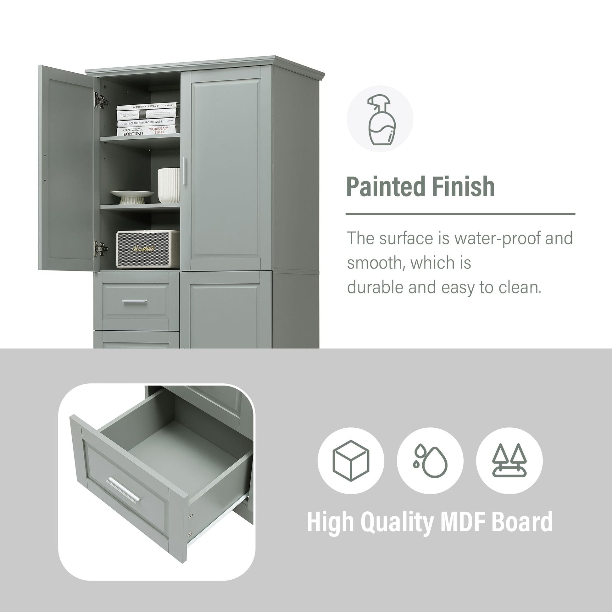 Tall and Wide Storage Cabinet with Doors for Bathroom/Office, Three Drawers EasyOptionXY LLC