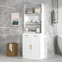Bathroom Storage Cabinet, Cabinet with Two Doors and Drawers, Adjustable Shelf, Three-layer Open Shelf, MDF Board EasyOptionXY LLC
