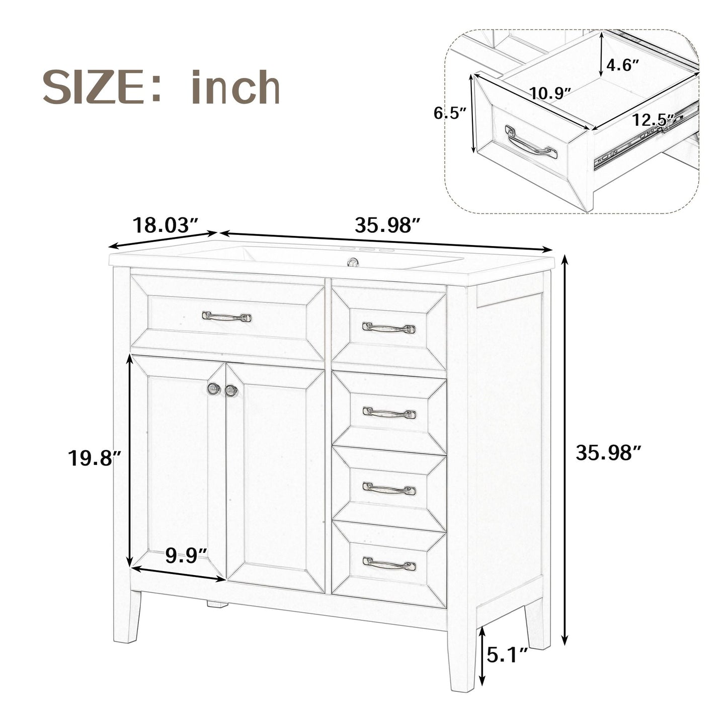 36\" Bathroom Vanity with Sink Combo, Black Bathroom Cabinet with Drawers, Solid Frame and MDF Board