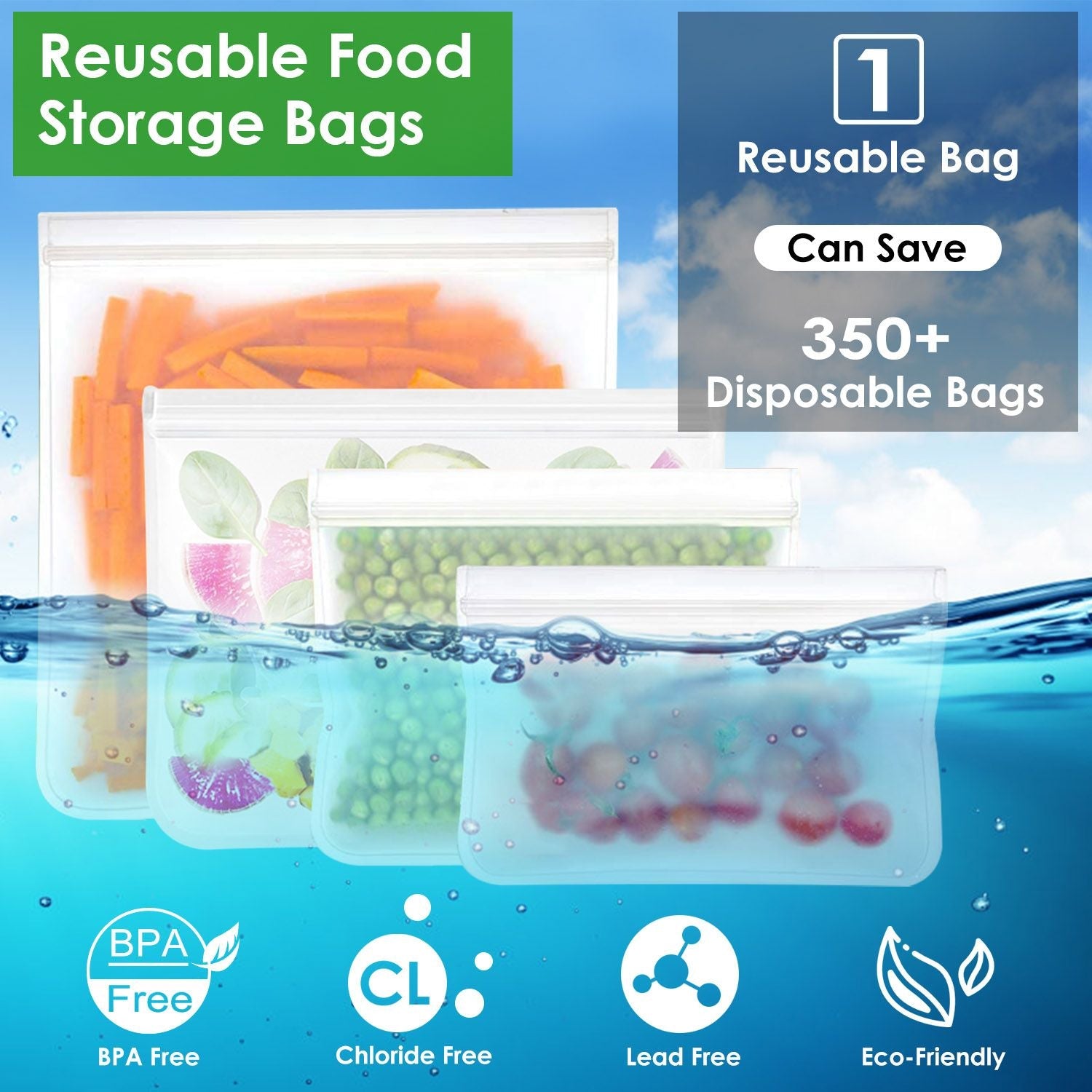 20Pcs Reusable Food Storage Bags 5 Sandwich Snack Gallon Quart Bag Leakproof B PA F ree Food Container Freezer Safe Lunch Bag EasyOptionXY LLC
