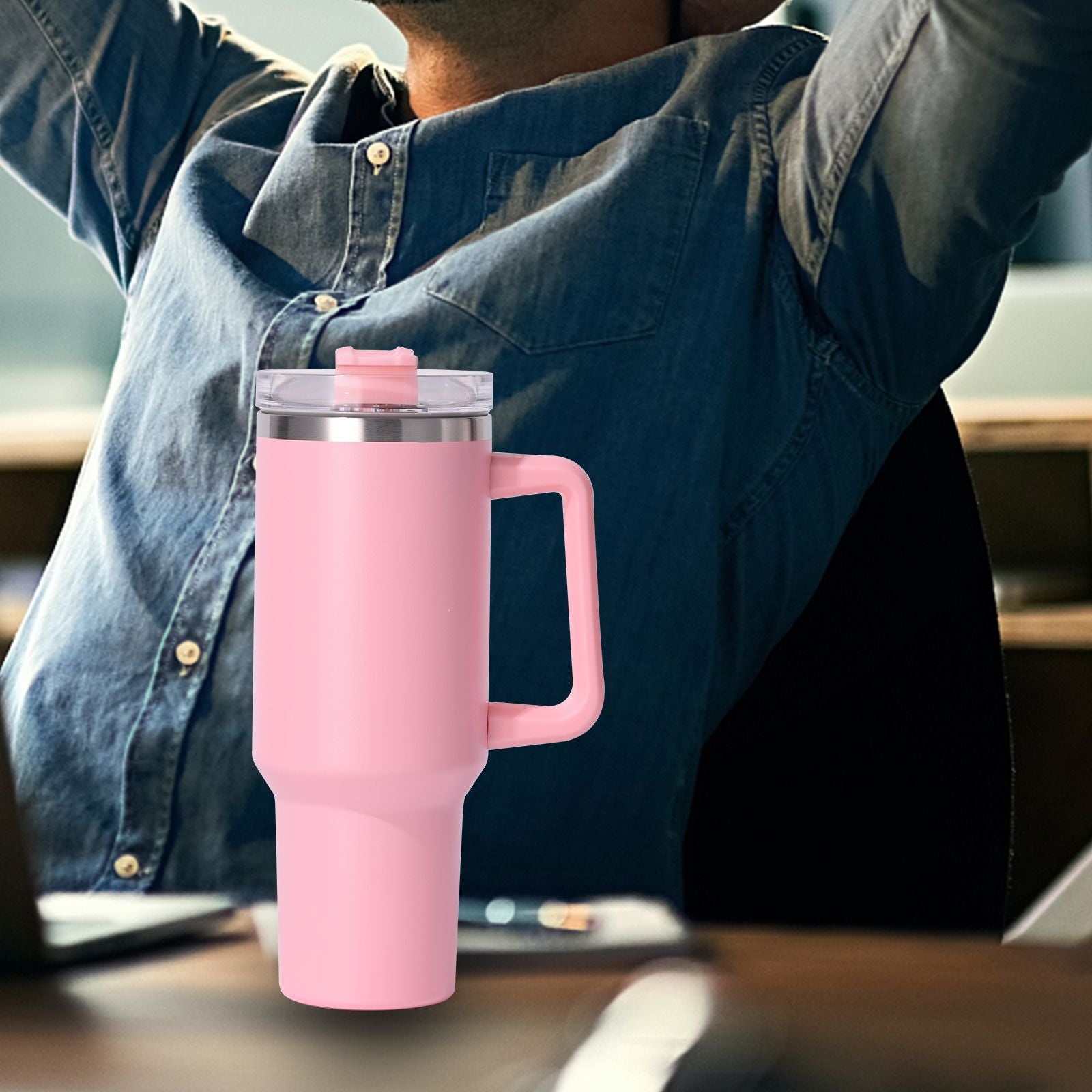 40oz large capacity tumbler, With Handle And Straw Lid, Insulated Reusable Stainless Steel Water Bottles Travel Mug Coffee Cup car cup water cup For Men Women Outdoor Camping Driving,  gift EasyOptionXY LLC